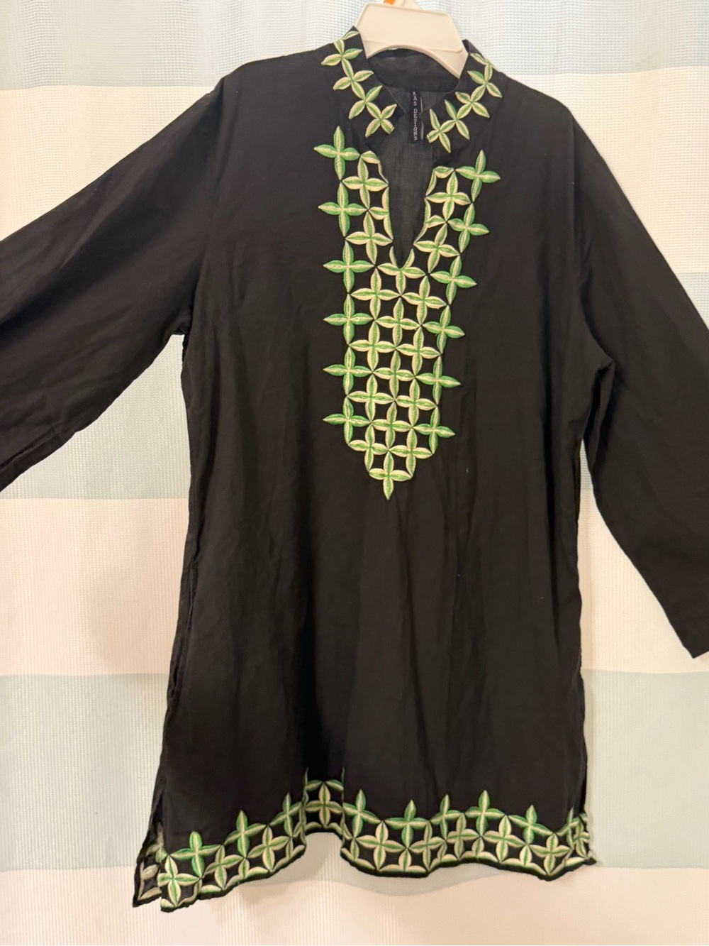 Black Tunic with Green Embroidered Detail